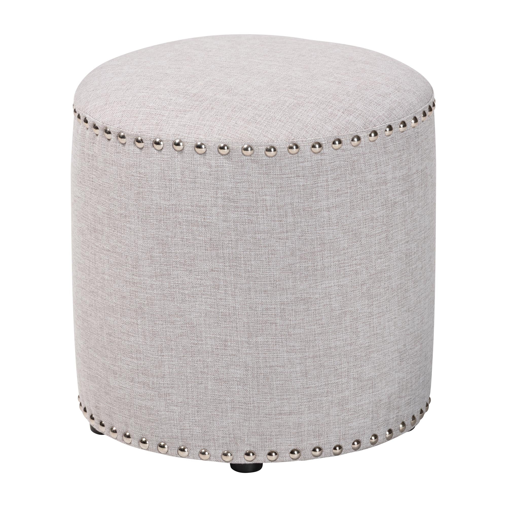 Rosine Modern and Contemporary Light Fabric Upholstered Nail Trim Ottoman