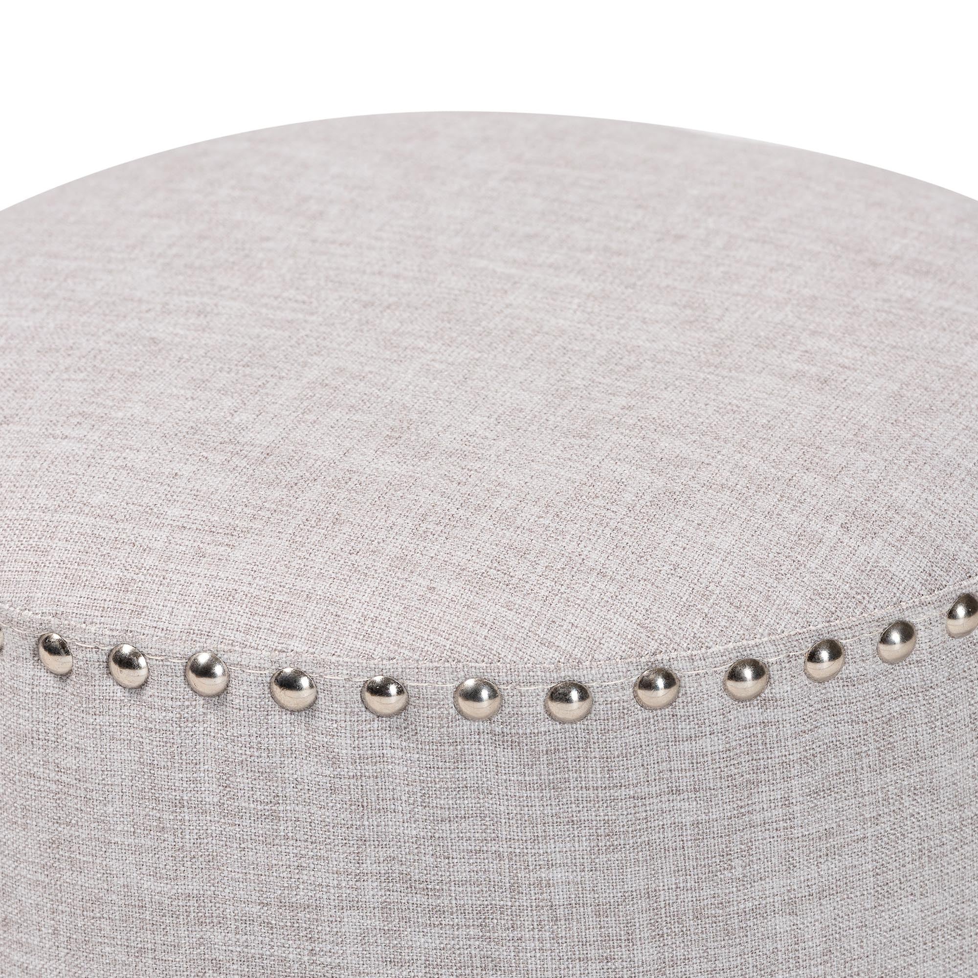 Rosine Modern and Contemporary Light Fabric Upholstered Nail Trim Ottoman