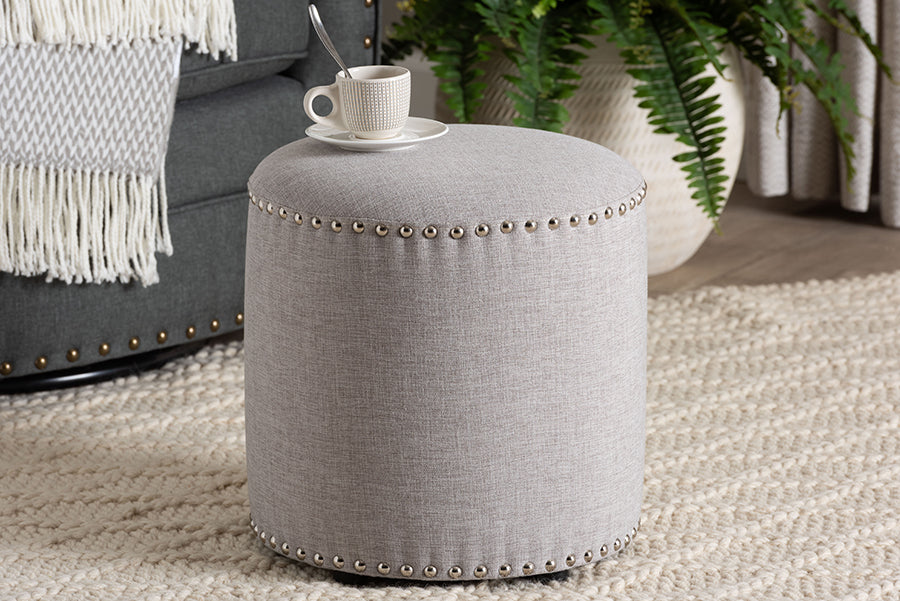 Rosine Modern and Contemporary Fabric Upholstered Nail Trim Ottoman