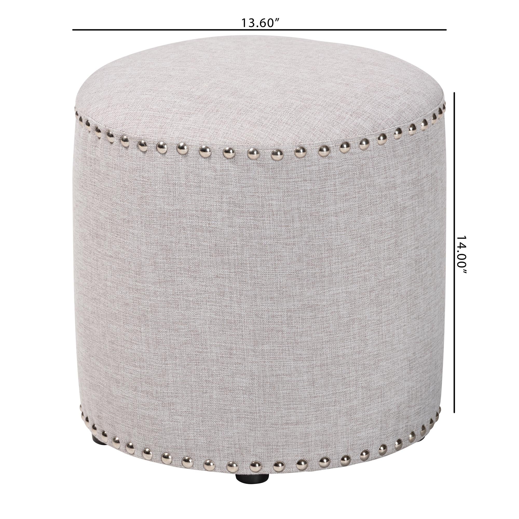 Rosine Modern and Contemporary Light Fabric Upholstered Nail Trim Ottoman