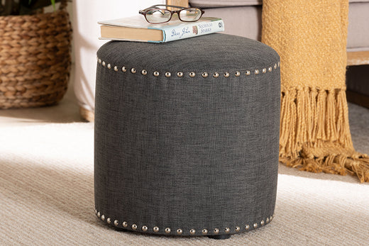 Rosine Modern and Contemporary Fabric Upholstered Nail Trim Ottoman