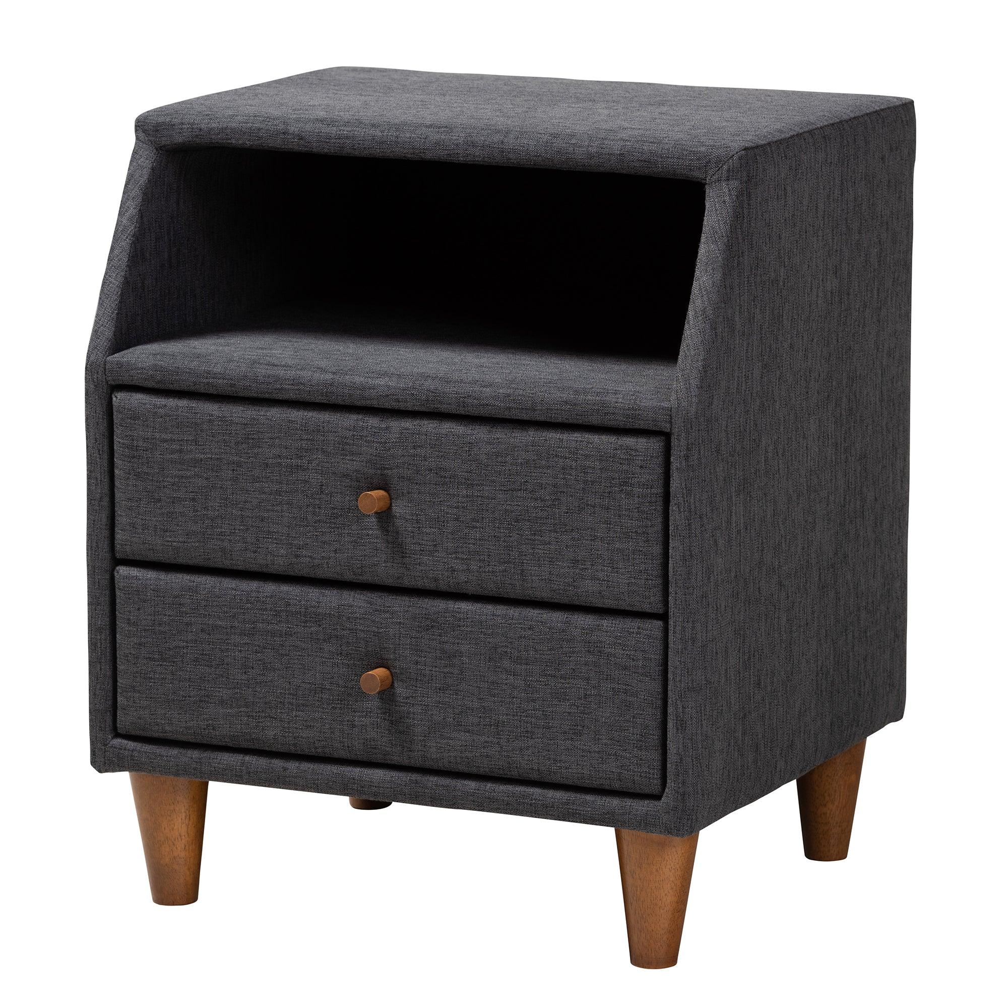 Louvain Mid-Century Modern Transitional Dark Fabric Upholstered 3-Piece Bedroom Set