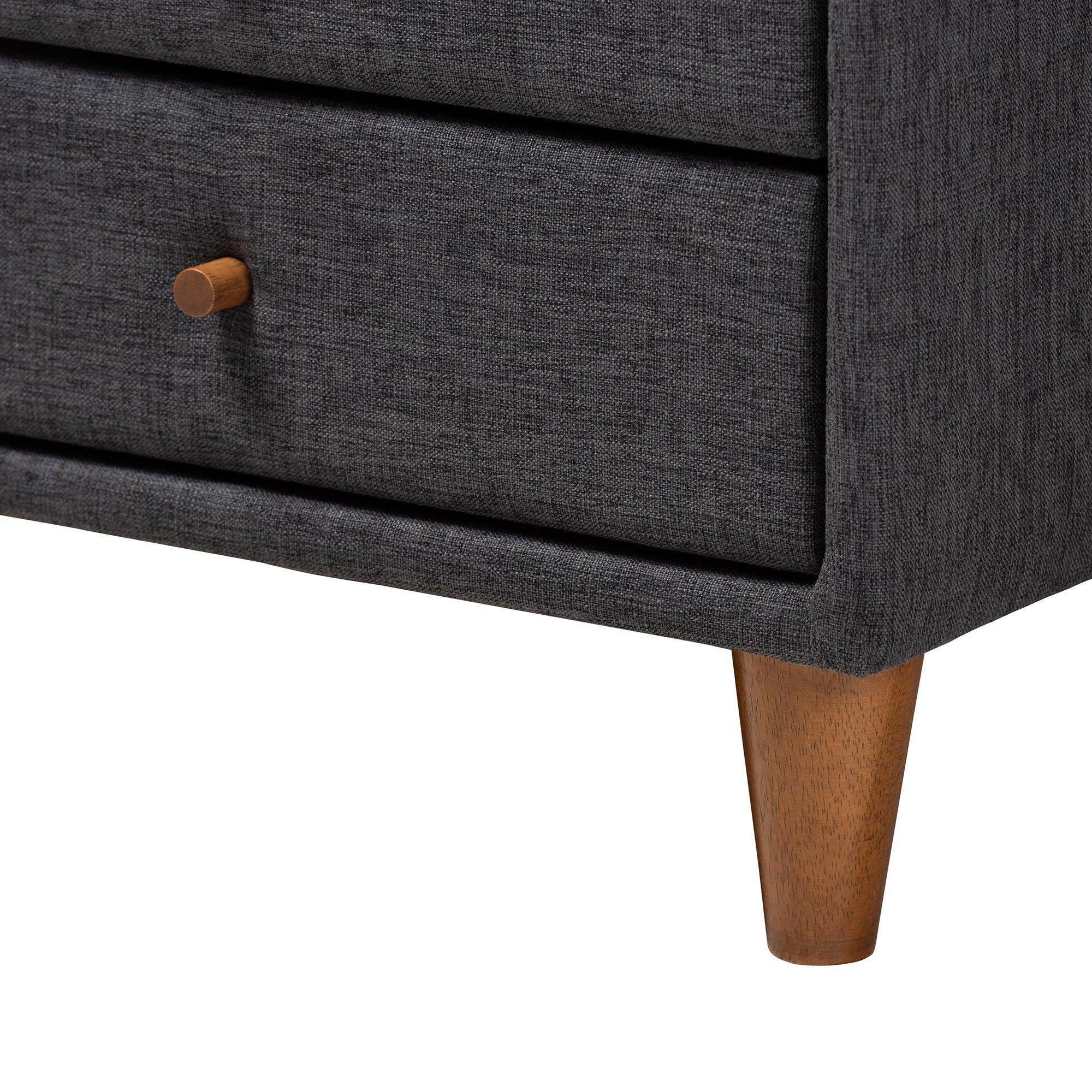 Louvain Mid-Century Modern Transitional Dark Fabric Upholstered 3-Piece Bedroom Set