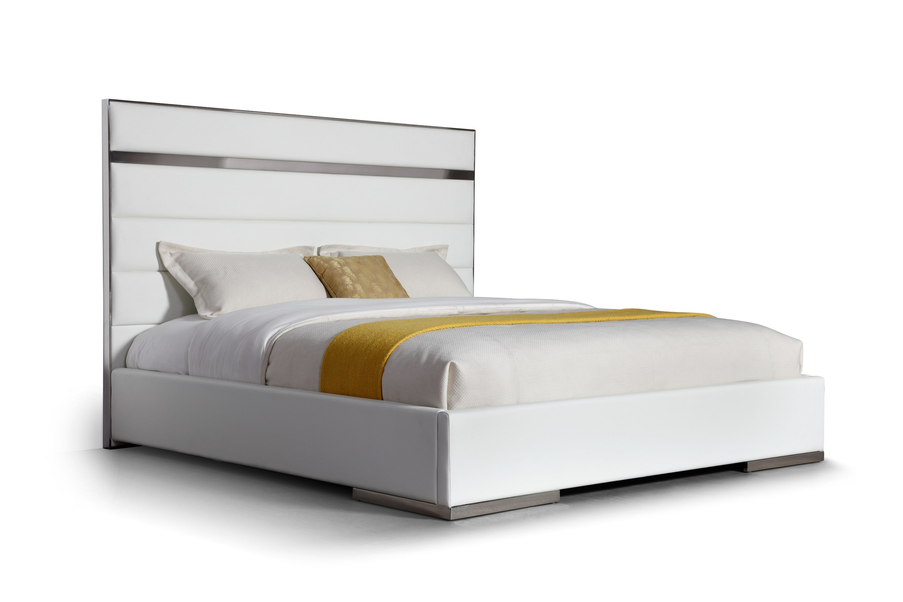 Modrest Cartier - Modern White Vegan Leather + Stainless Steel Bed-Bed-VIG-Wall2Wall Furnishings