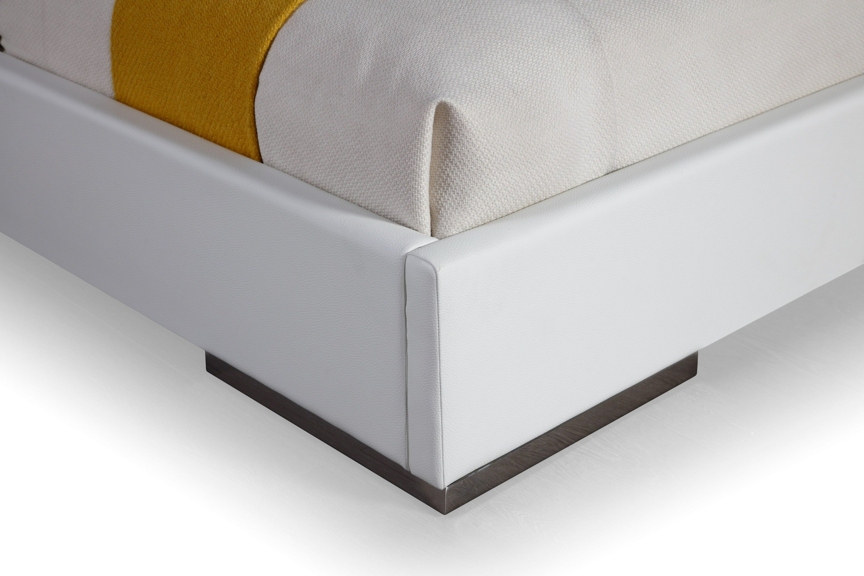 Modrest Cartier - Modern White Vegan Leather + Stainless Steel Bed-Bed-VIG-Wall2Wall Furnishings