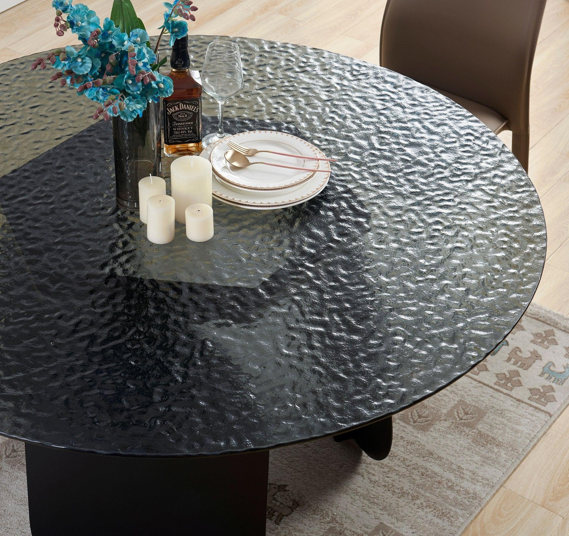 Modrest Maxine Modern Hammered Glass Round Dining Table