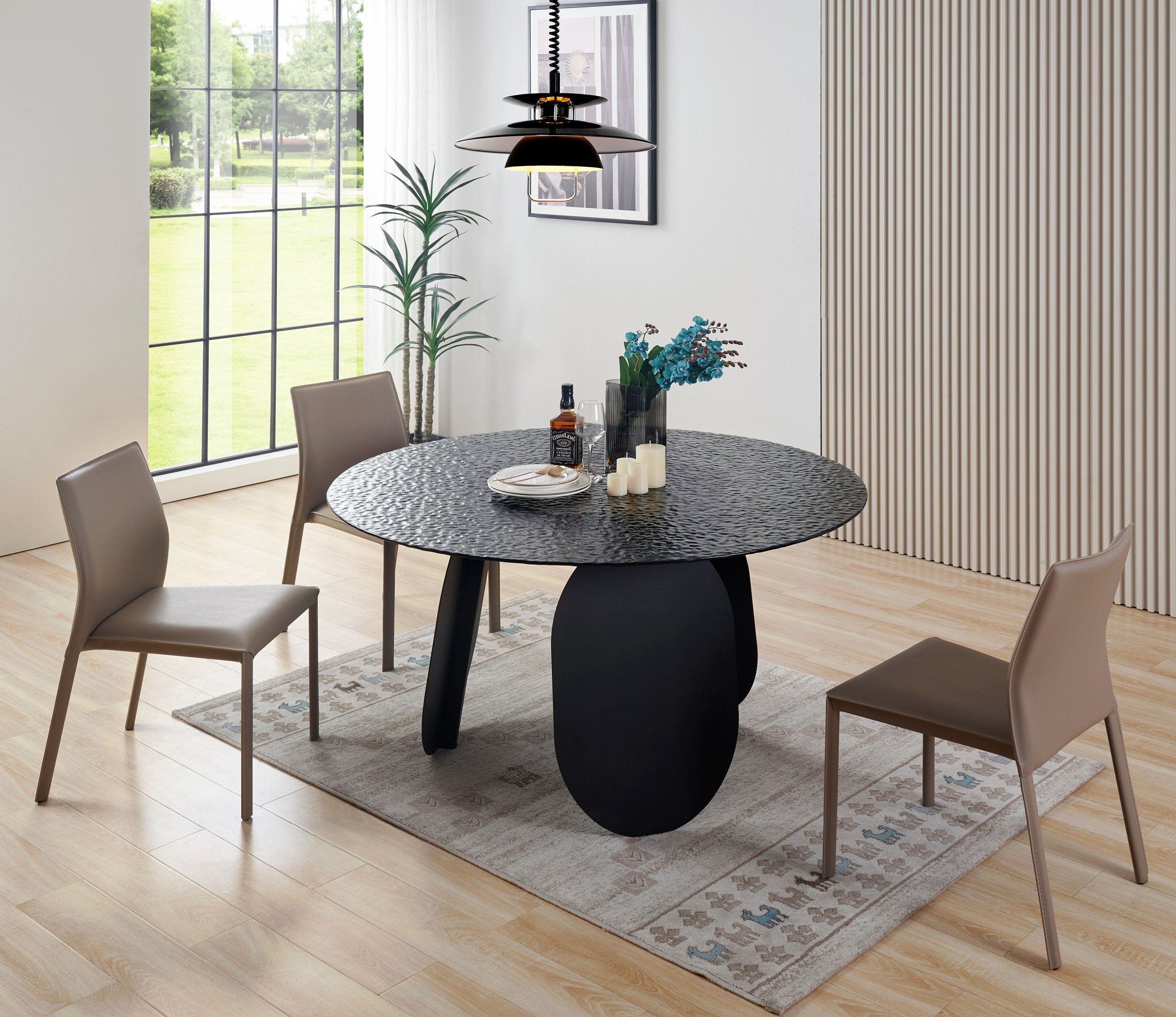 Modrest Maxine Modern Hammered Glass Round Dining Table