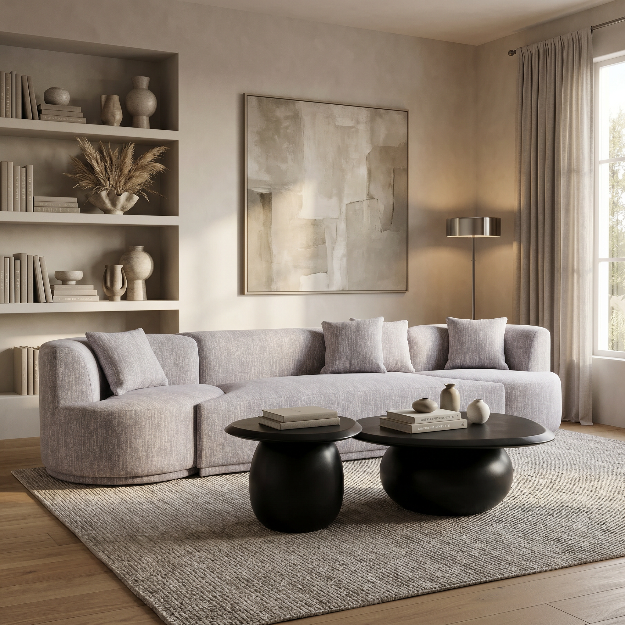 Beau Modern Fabric Sectional Sofa With 2 Swirling Chair