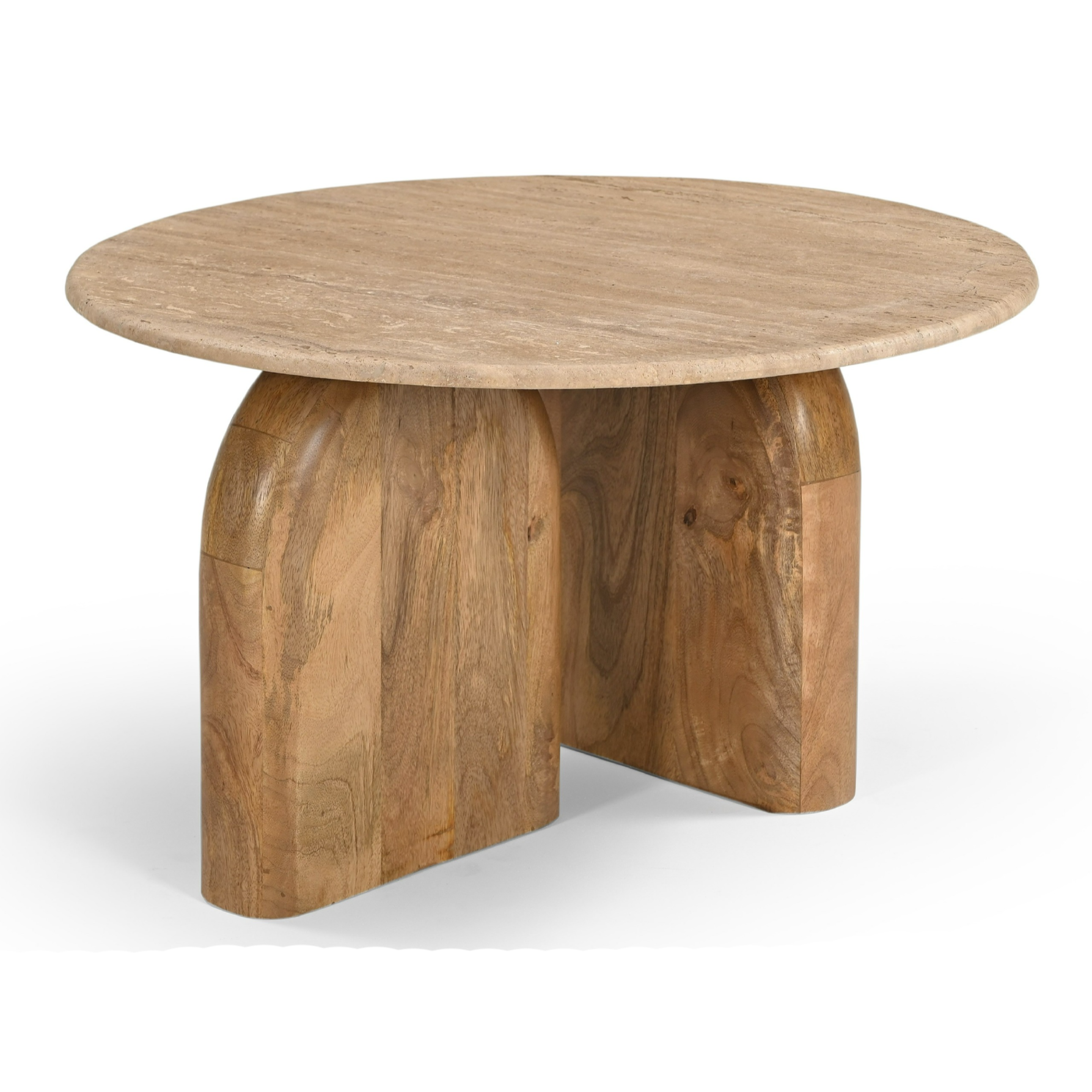 Kellison Modern Travertine Marble and Wood End Table