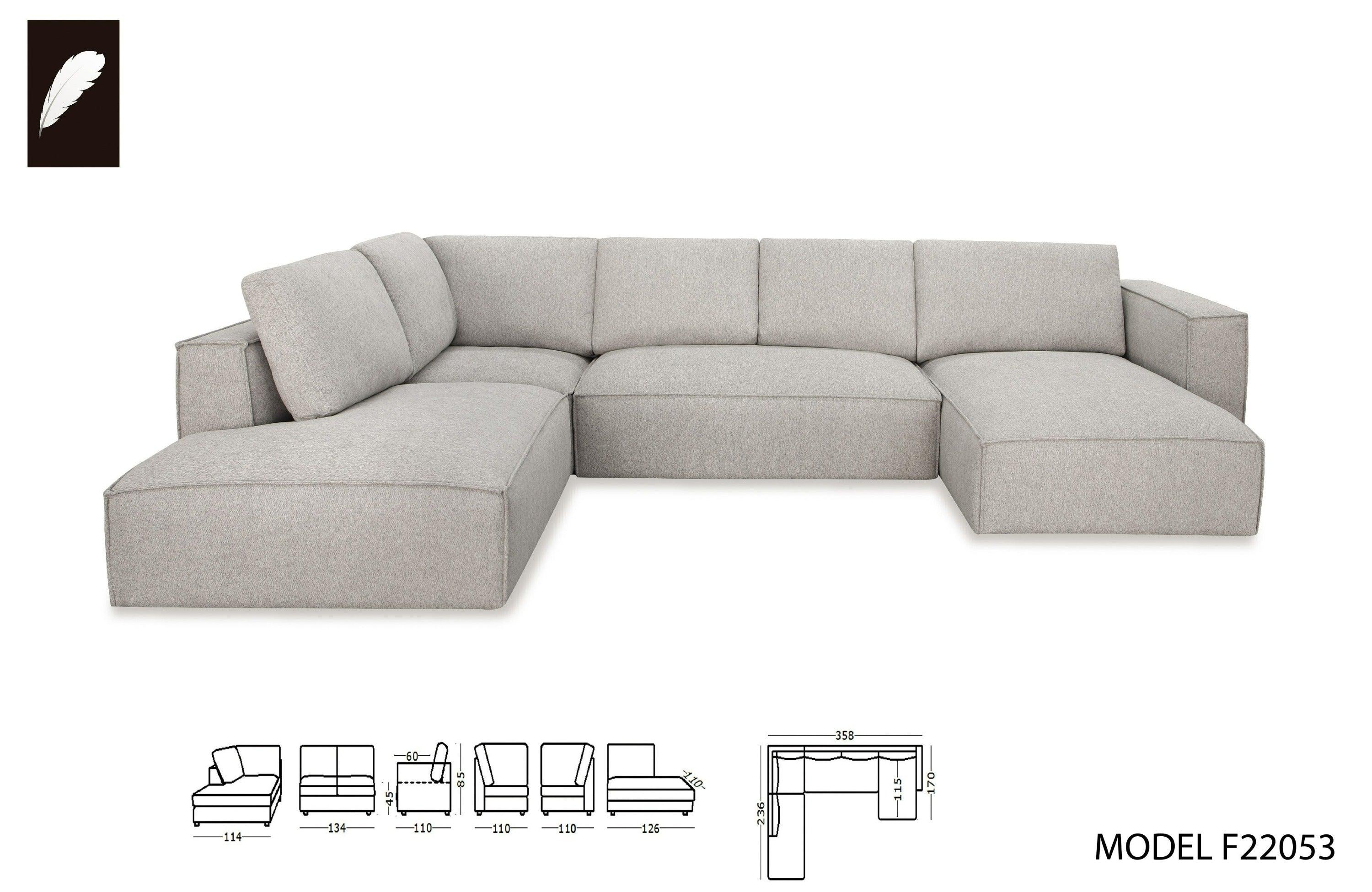 Divani Casa Lulu Modern Fabric Modular Sectional Sofa w/ Right Facing Chaise