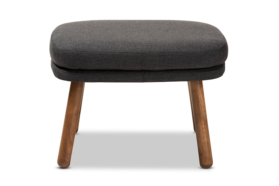 Lovise Mid-Century Modern Fabric Upholstered Finished Wood Ottoman