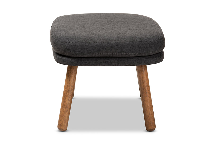 Lovise Mid-Century Modern Fabric Upholstered Finished Wood Ottoman