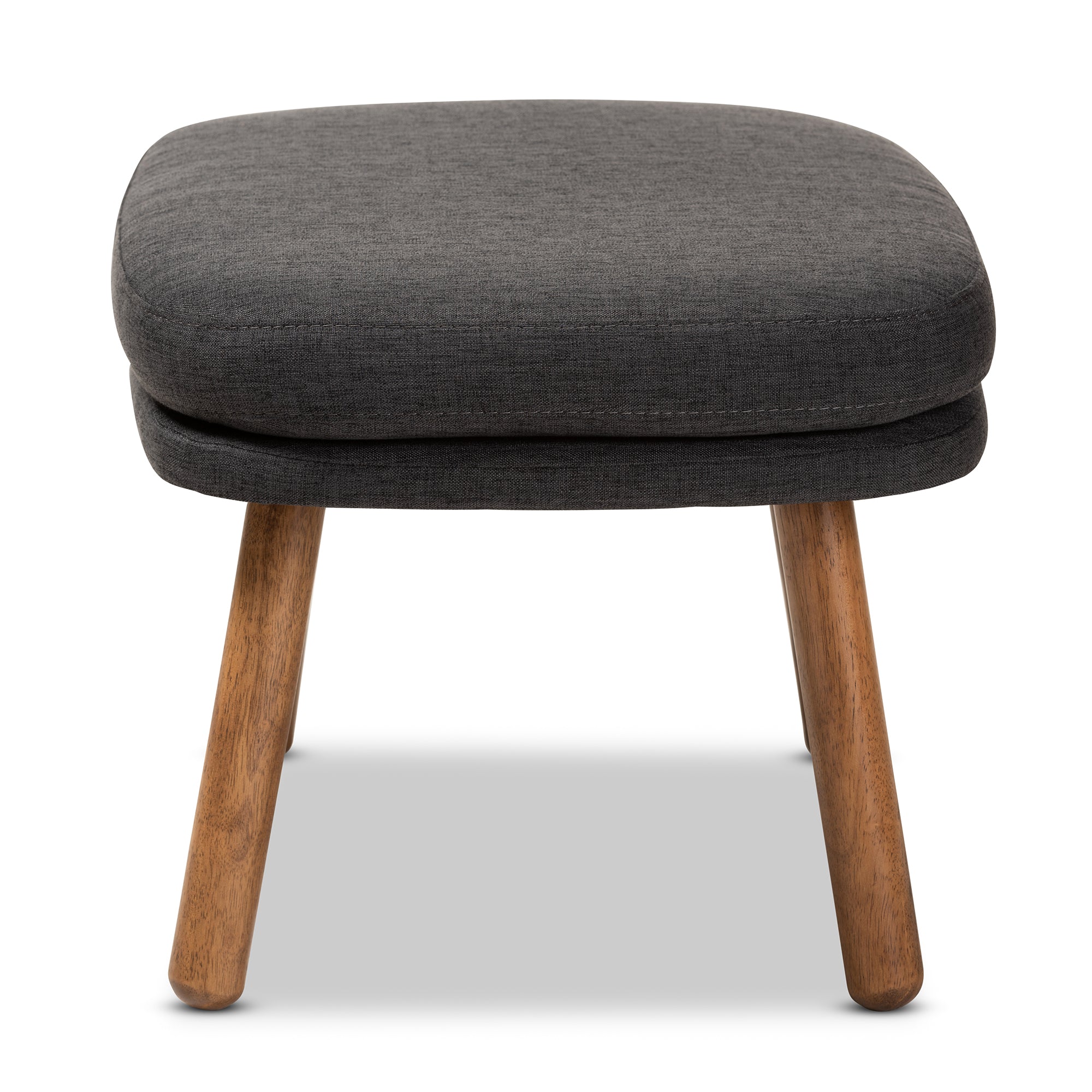 Lovise Mid-Century Modern Fabric Upholstered Finished Wood Ottoman