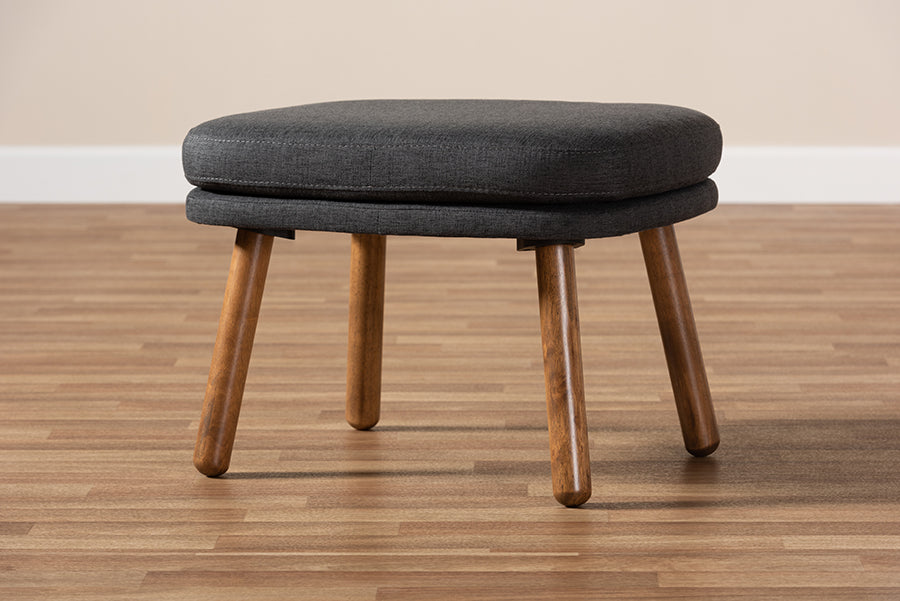 Lovise Mid-Century Modern Fabric Upholstered Finished Wood Ottoman