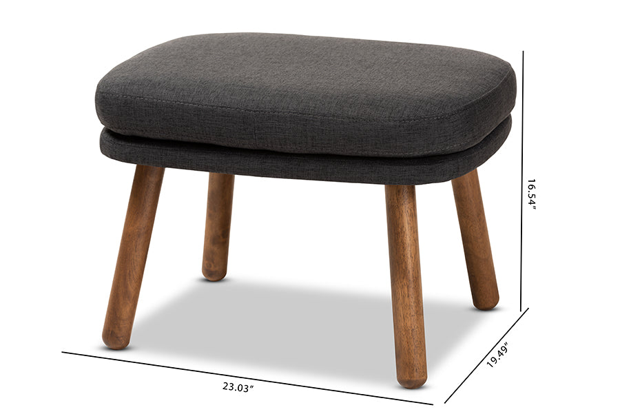 Lovise Mid-Century Modern Fabric Upholstered Finished Wood Ottoman