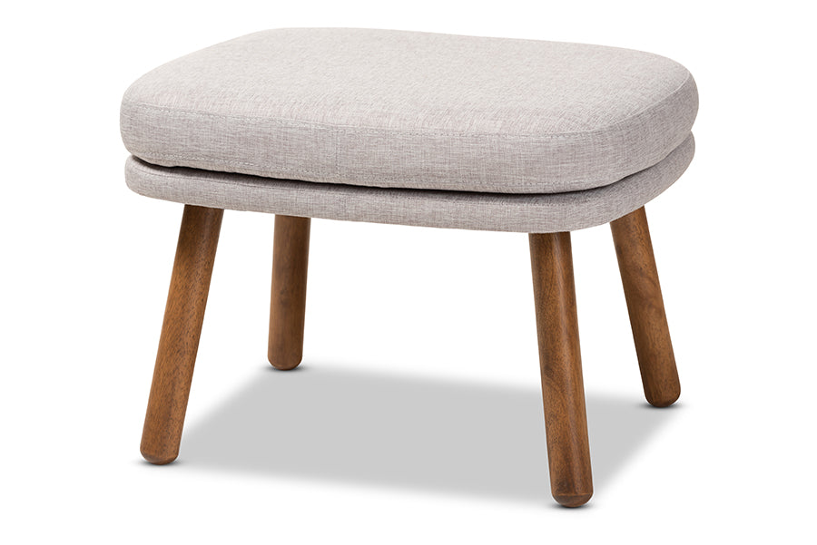 Lovise Mid-Century Modern Fabric Upholstered Finished Wood Ottoman