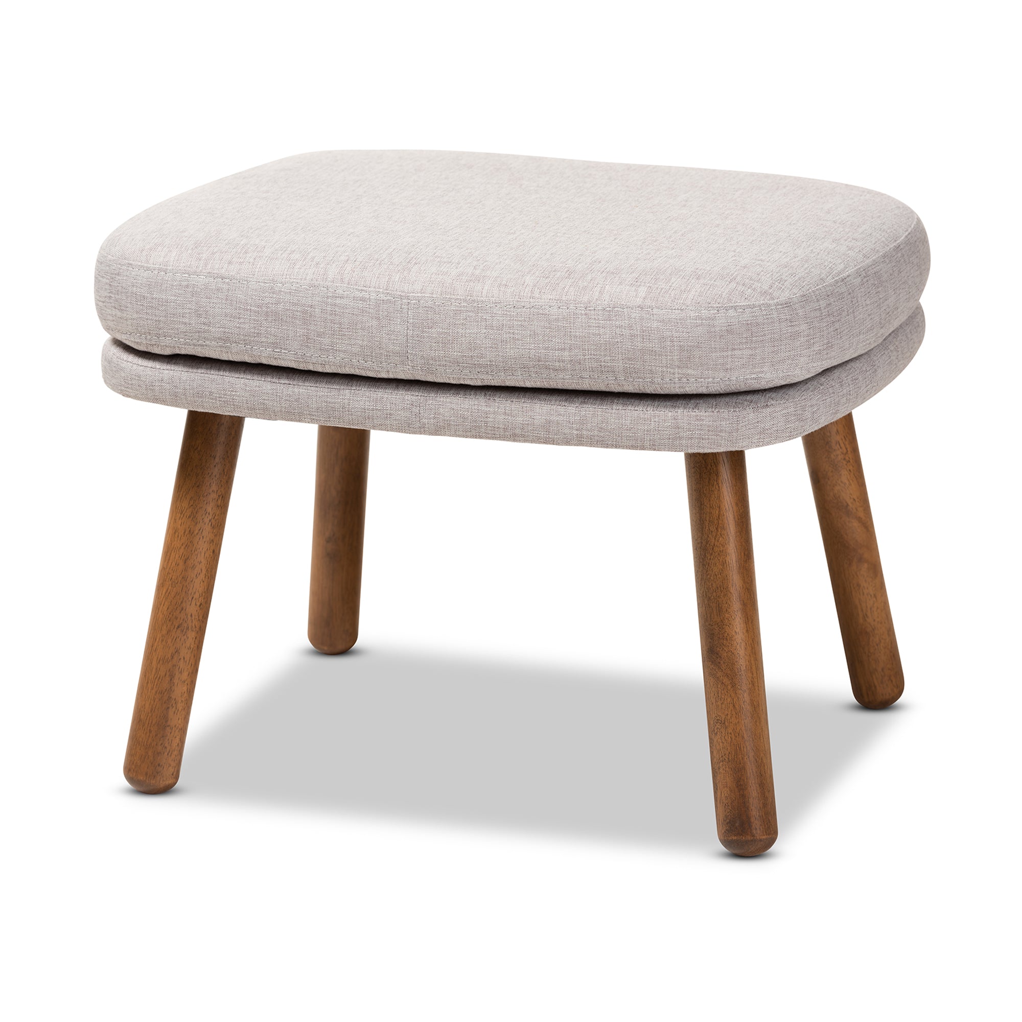 Lovise Mid-Century Modern Fabric Upholstered Finished Wood Ottoman