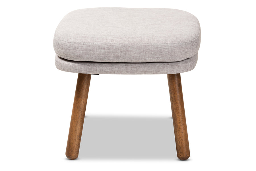Lovise Mid-Century Modern Fabric Upholstered Finished Wood Ottoman