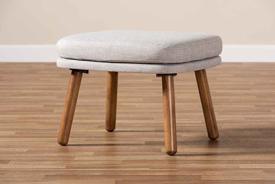 Lovise Mid-Century Modern Fabric Upholstered Finished Wood Ottoman