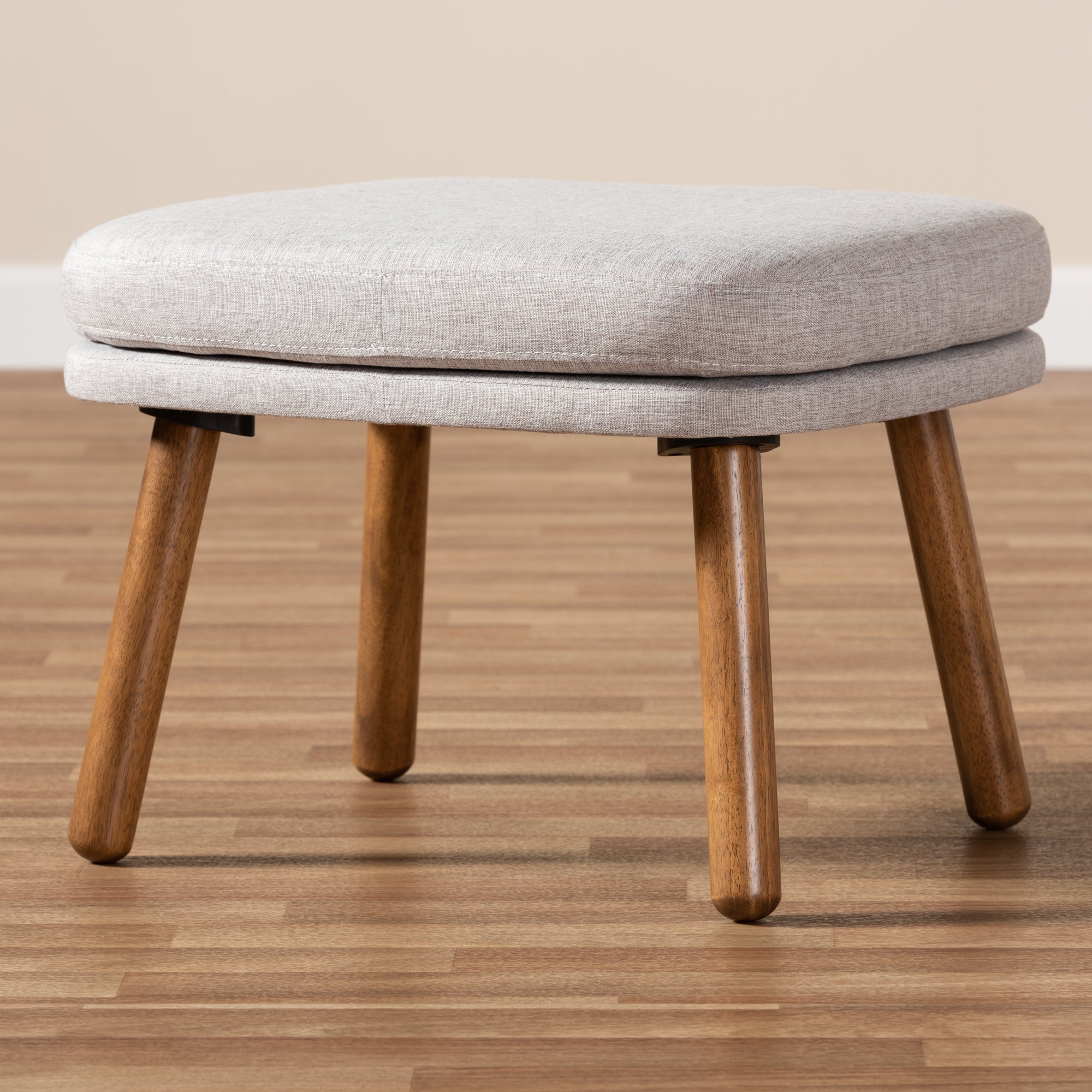 Lovise Mid-Century Modern Fabric Upholstered Finished Wood Ottoman