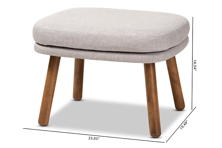 Lovise Mid-Century Modern Fabric Upholstered Finished Wood Ottoman