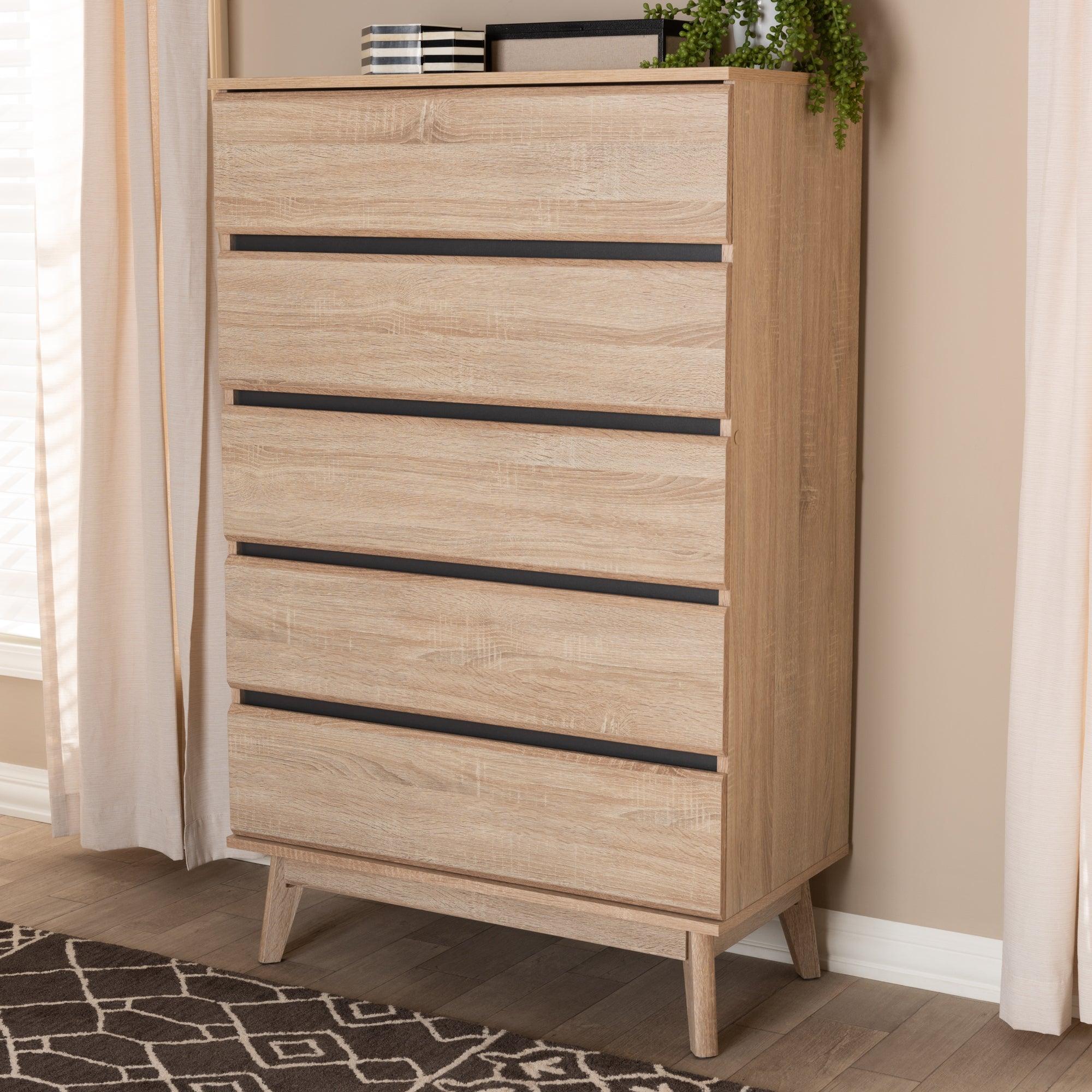Miren Mid-Century Modern Light and Dark 5-Drawer Chest