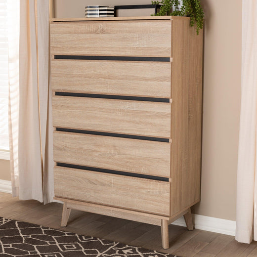 Miren Mid-Century Modern Light and Dark 5-Drawer Chest