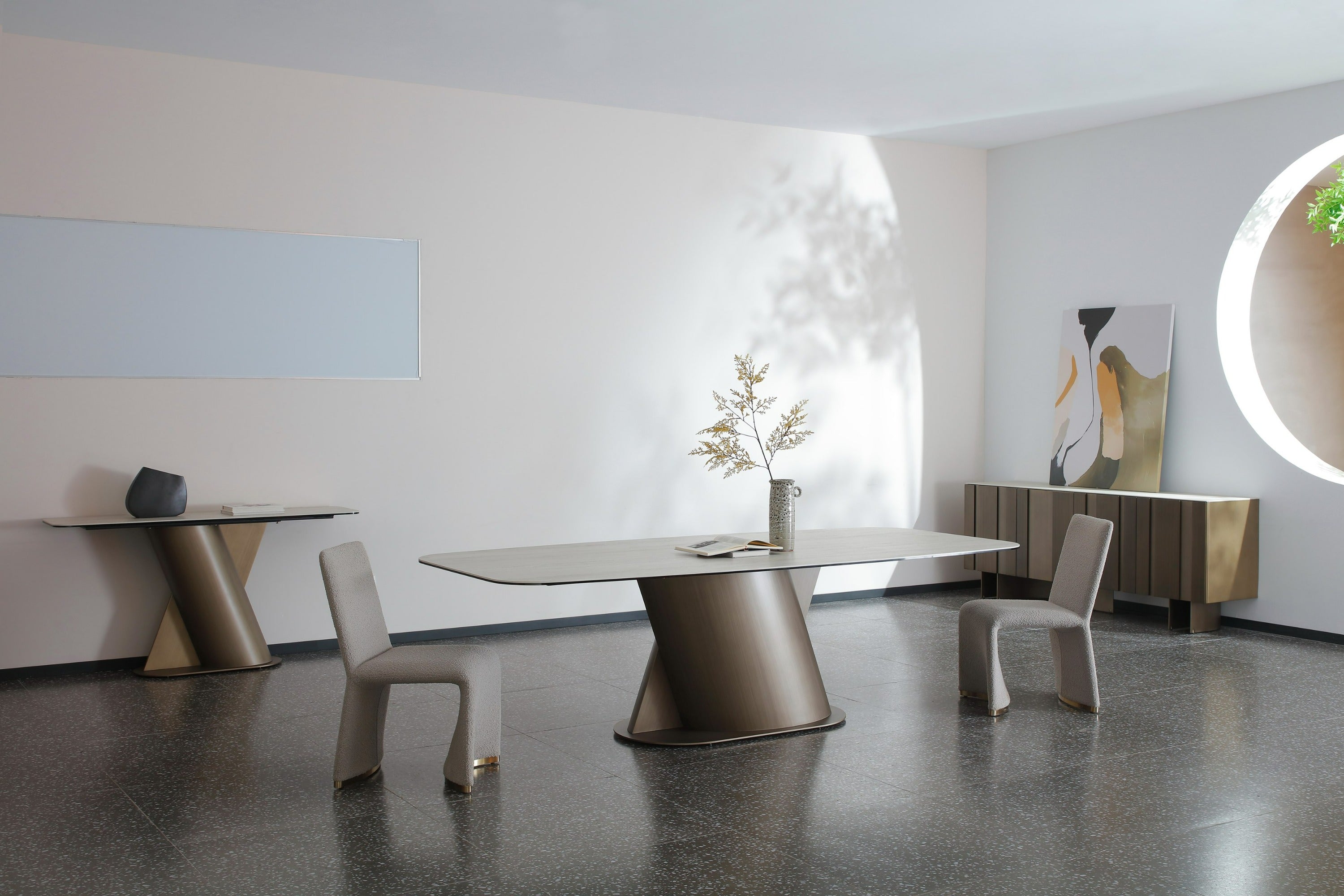 Kiefer Modern Faux Travertine Ceramic Buffet
