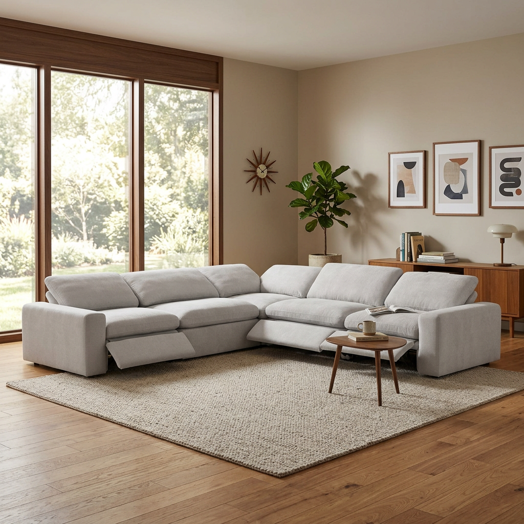 Nouveau Corinth - Modern Fabric Sectional Sofa with 3 Power Recliners and Headrests