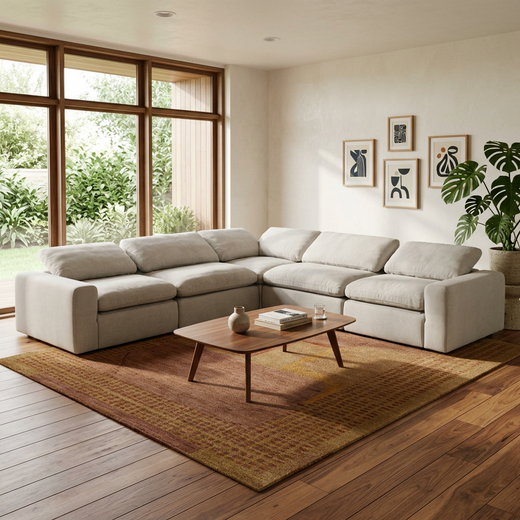 Nouveau Corinth - Modern Fabric Sectional Sofa with 3 Power Recliners and Headrests