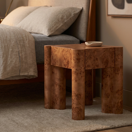 Nouveau Trita - Modern Wide Burl End Table/Nightstand
