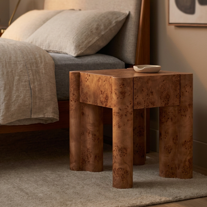 Nouveau Trita - Modern Wide Burl End Table/Nightstand
