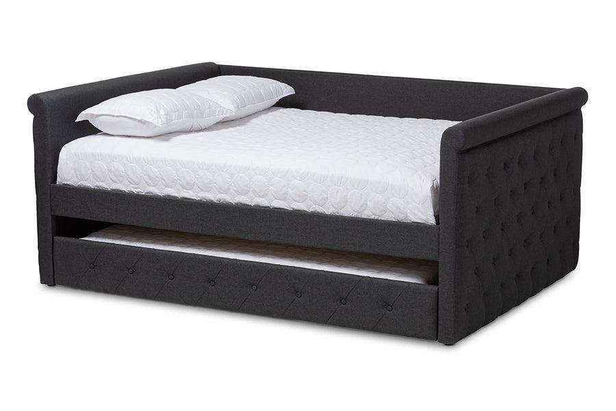 Alena Modern and Contemporary Dark Fabric Upholstered Daybed with Trundle