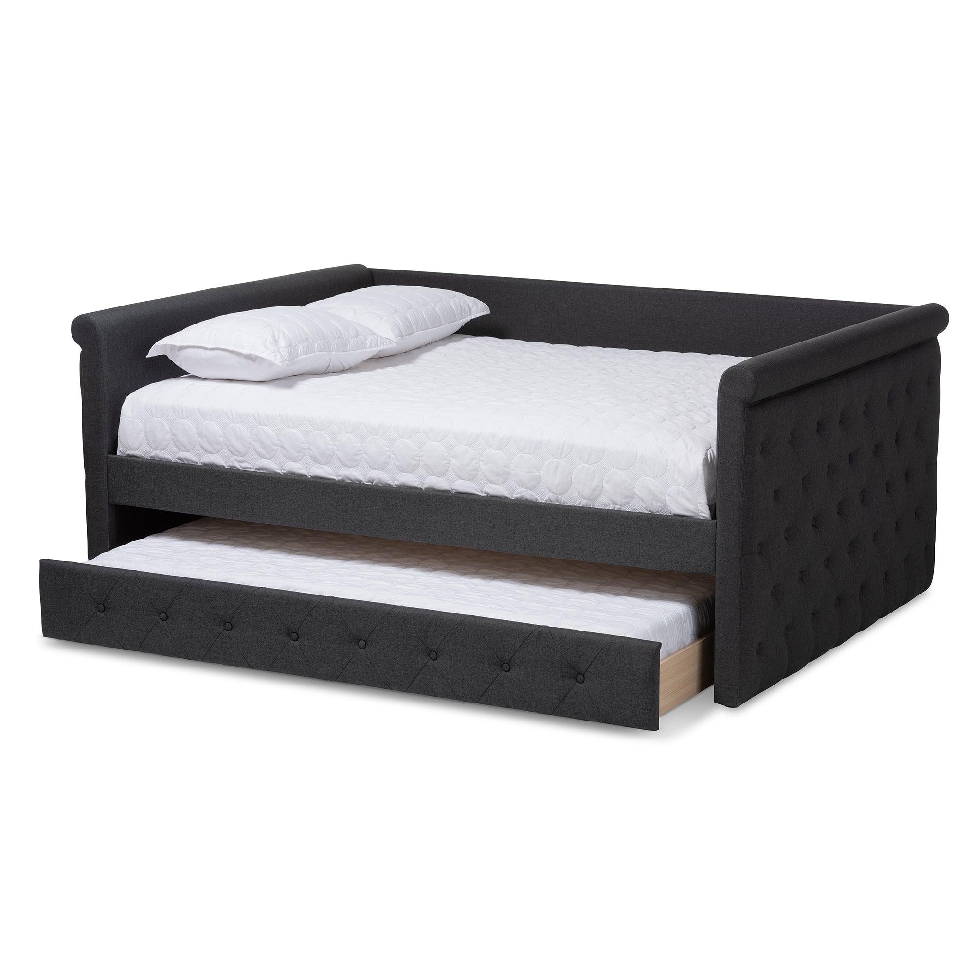 Alena Modern and Contemporary Dark Fabric Upholstered Daybed with Trundle