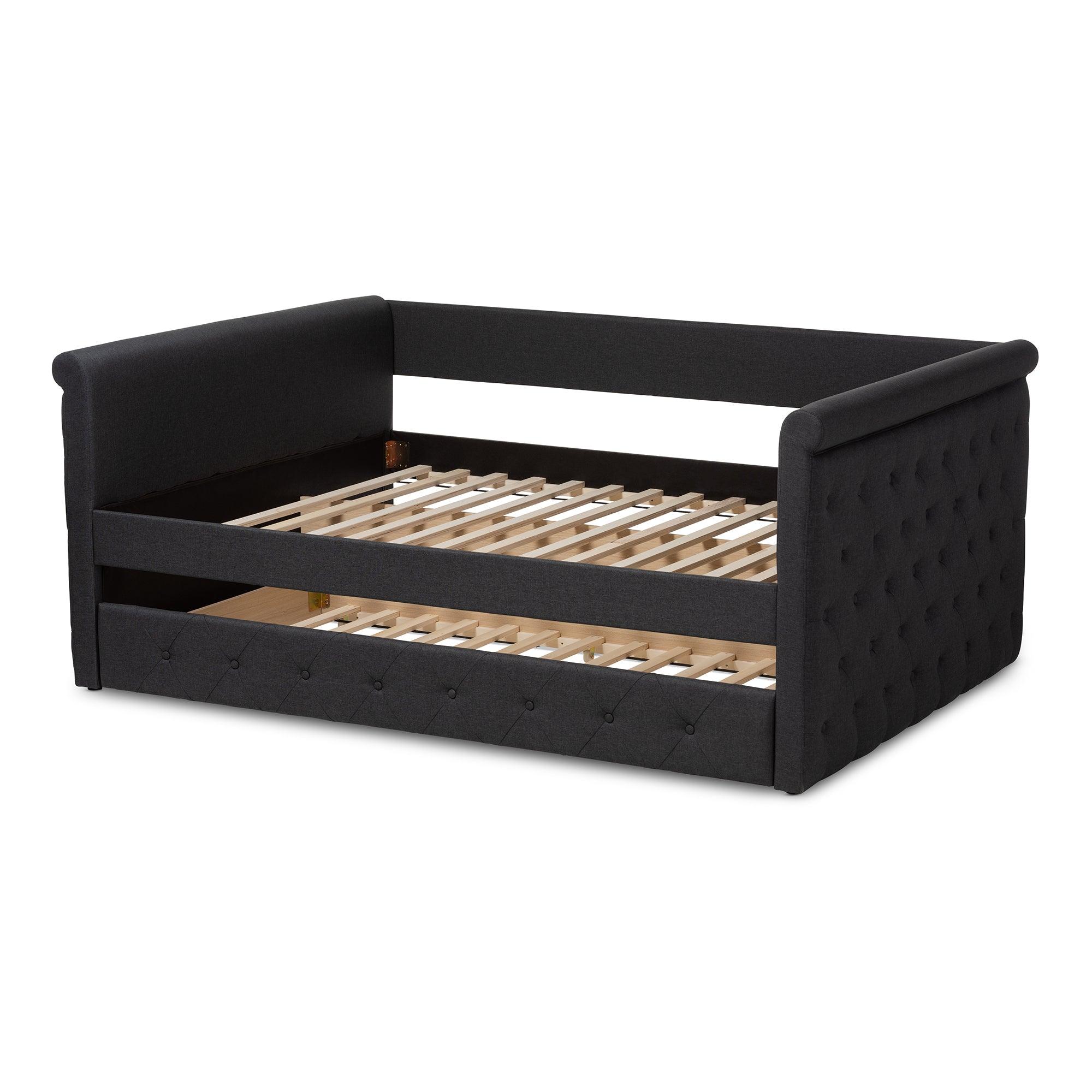 Alena Modern and Contemporary Dark Fabric Upholstered Daybed with Trundle