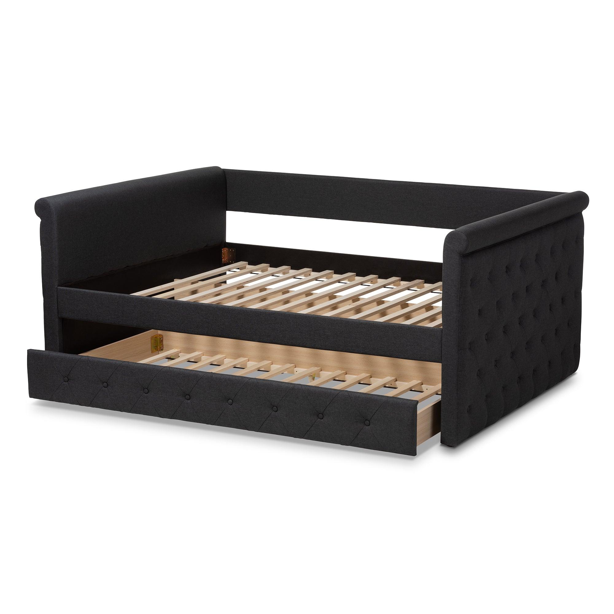 Alena Modern and Contemporary Dark Fabric Upholstered Daybed with Trundle