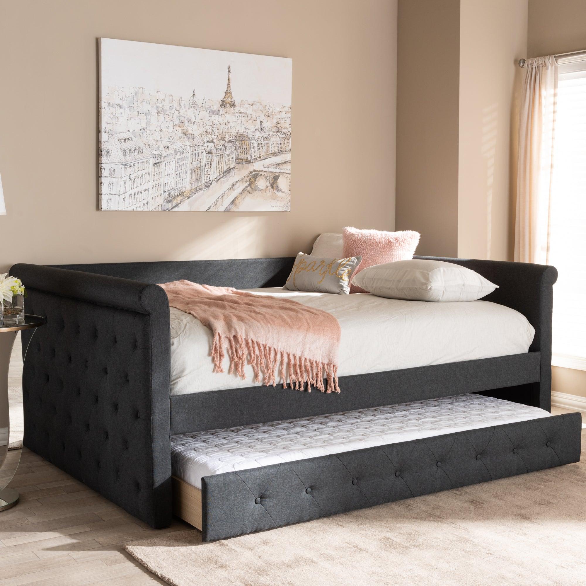 Alena Modern and Contemporary Dark Fabric Upholstered Daybed with Trundle