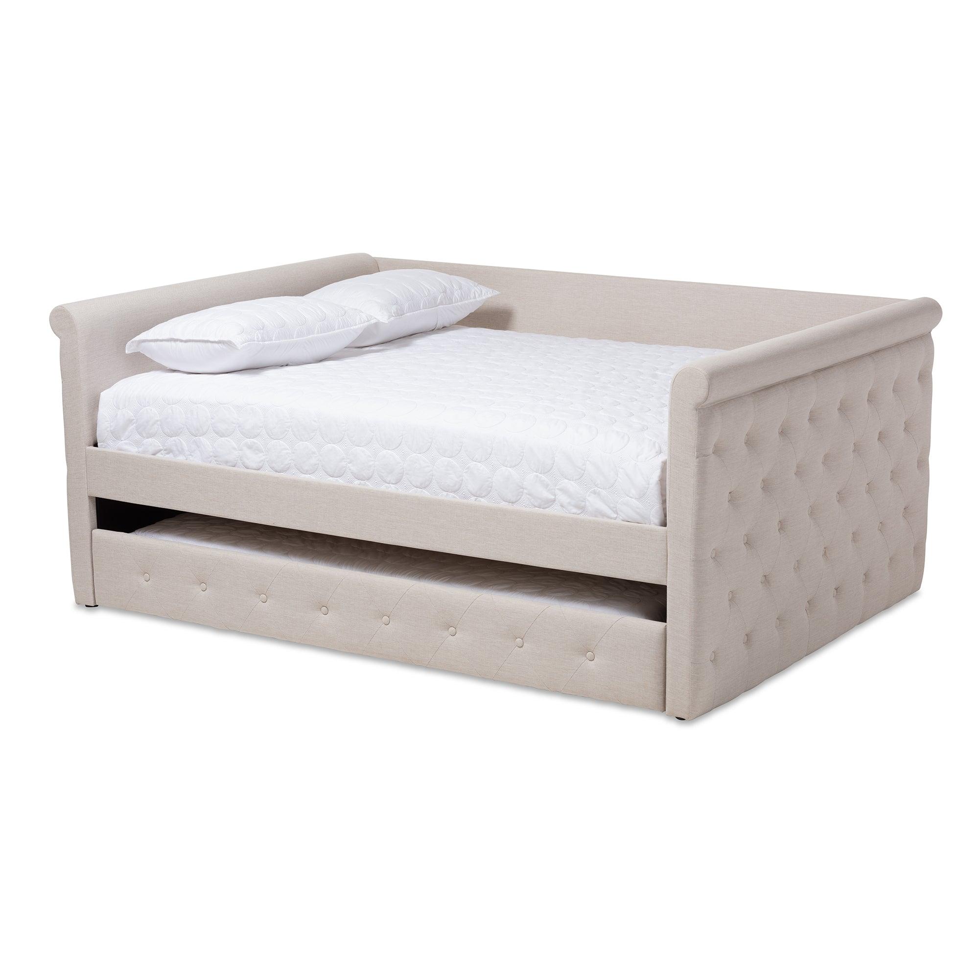 Alena Modern and Contemporary Light Fabric Upholstered Daybed with Trundle