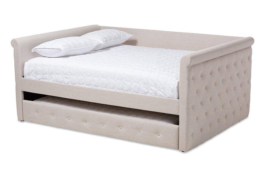Alena Modern and Contemporary Light Fabric Upholstered Daybed with Trundle
