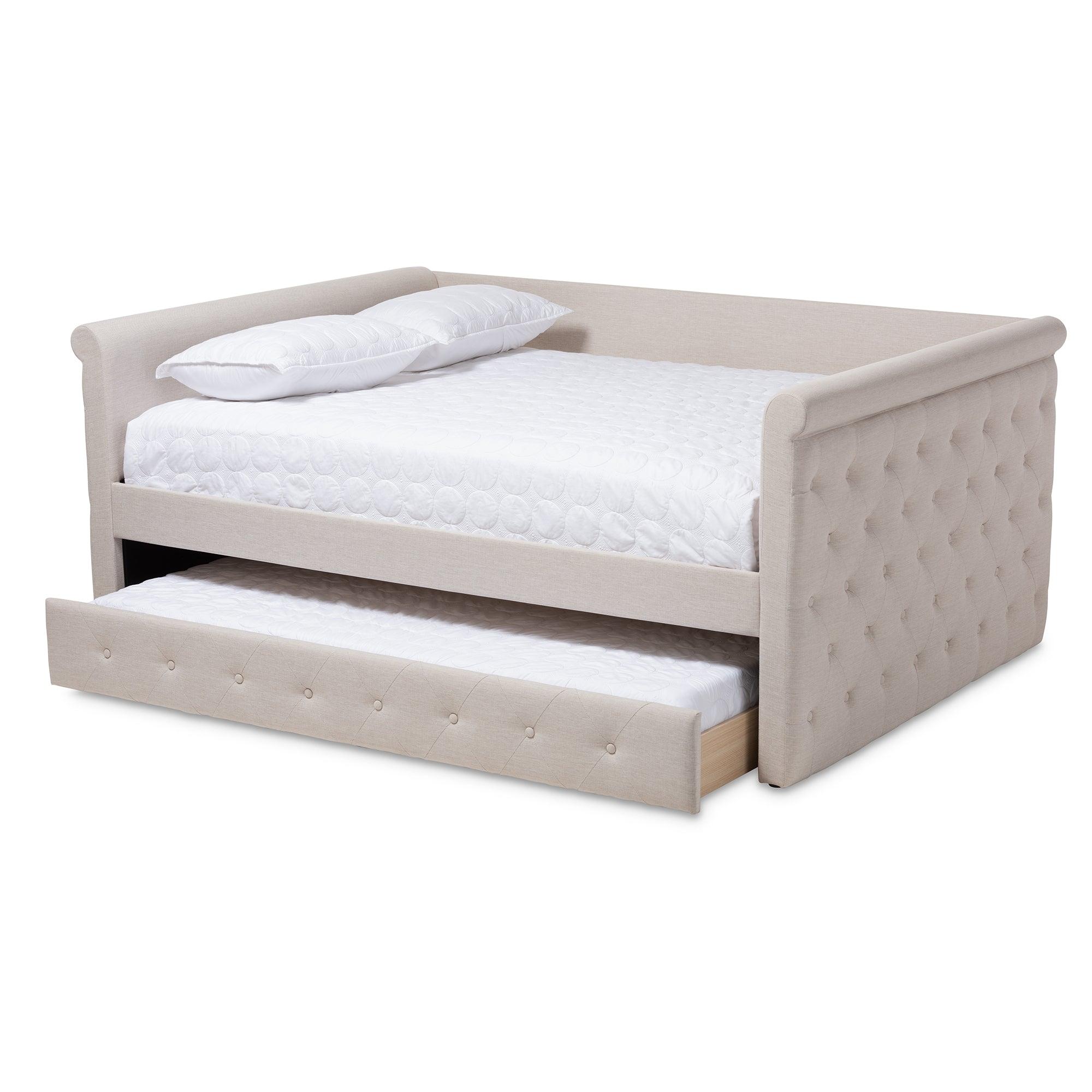 Alena Modern and Contemporary Light Fabric Upholstered Daybed with Trundle