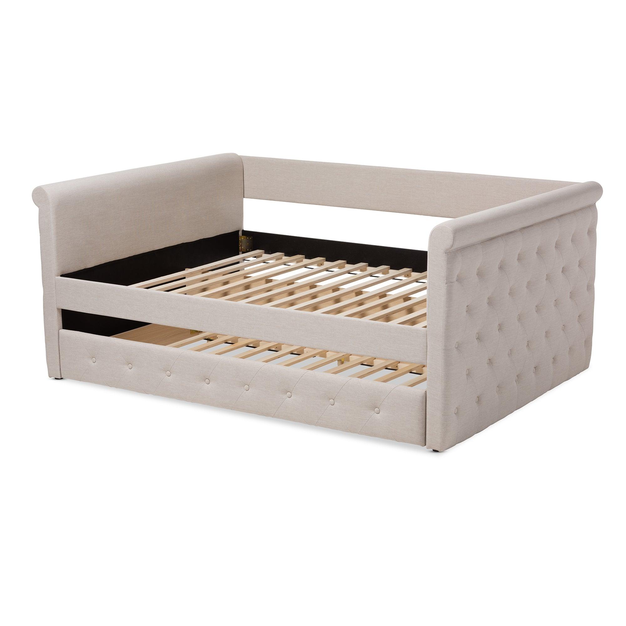 Alena Modern and Contemporary Light Fabric Upholstered Daybed with Trundle