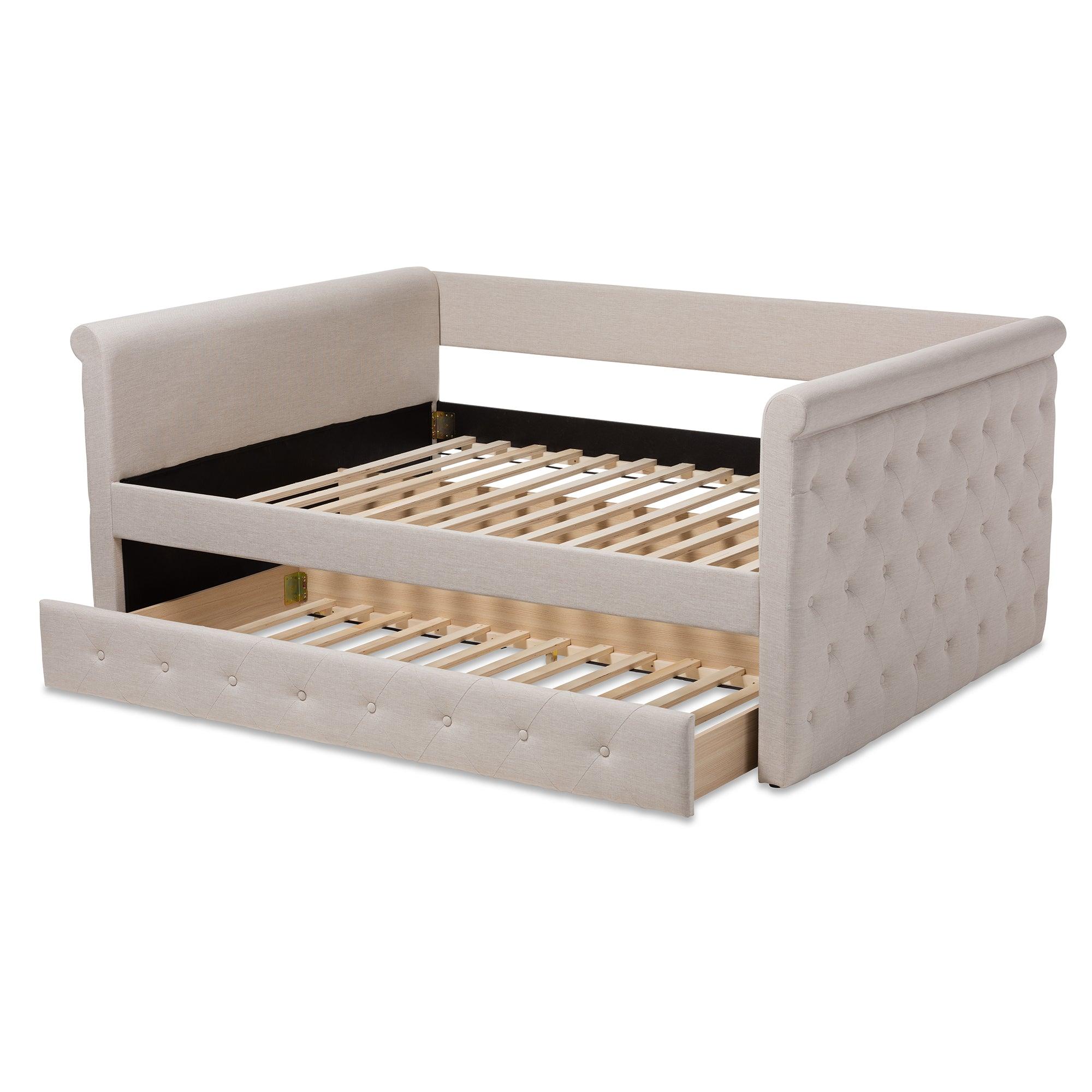 Alena Modern and Contemporary Light Fabric Upholstered Daybed with Trundle