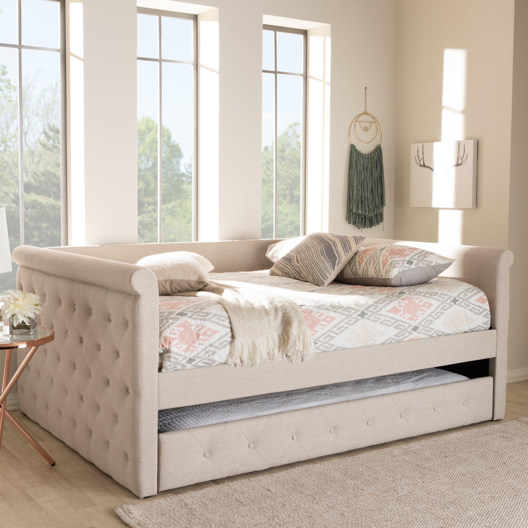 Alena Modern and Contemporary Light Fabric Upholstered Daybed with Trundle