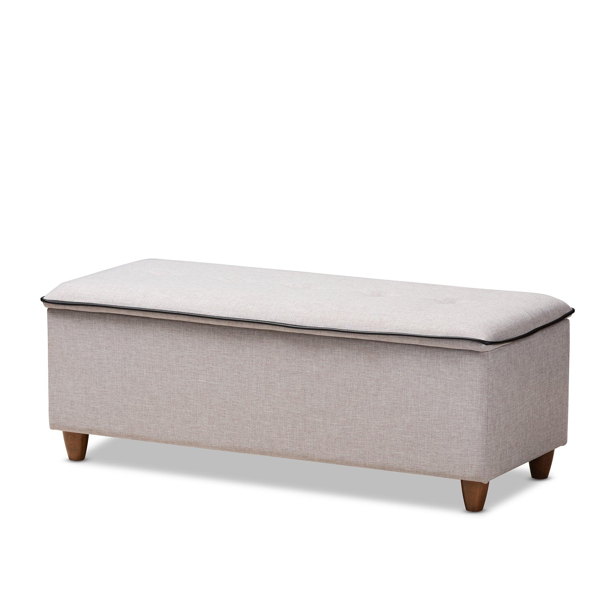 Marlisa Mid-Century Modern Finished Wood and ish Fabric Upholstered Button Tufted Storage Ottoman Bench