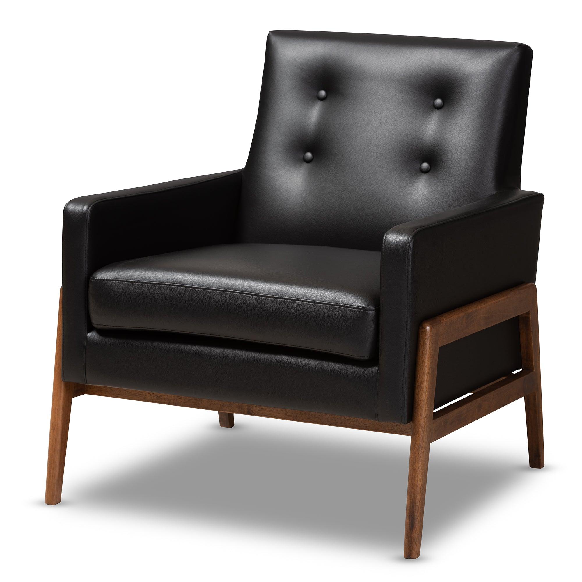 Perris Mid-Century Modern Faux Leather Upholstered Wood Lounge Chair