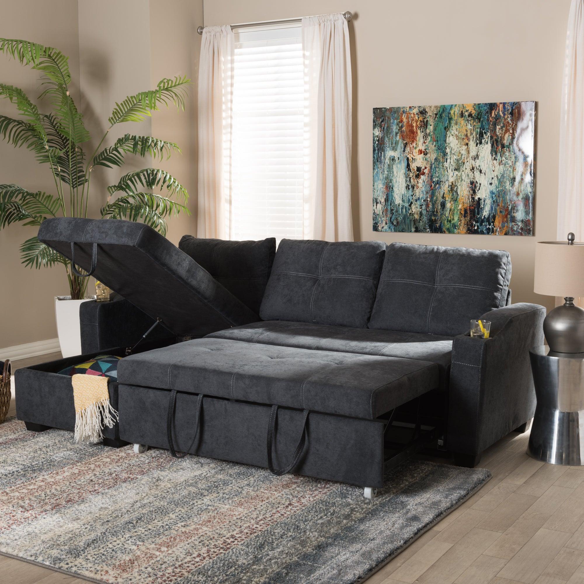 Lianna Modern and Contemporary Dark Fabric Upholstered Sectional Sofa