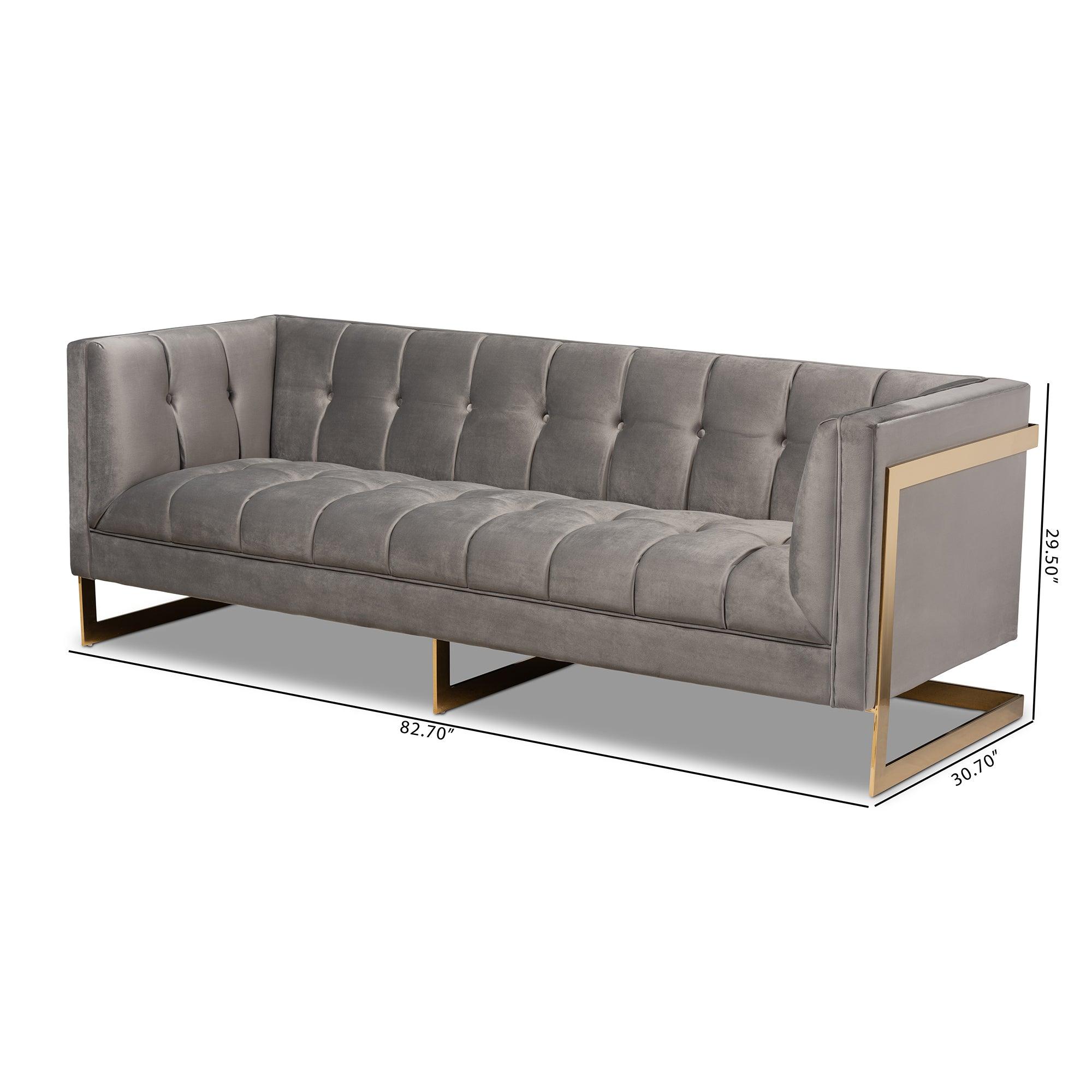 Ambra Glam and Luxe Velvet Fabric Upholstered and Button Tufted Sofa with -Tone Frame