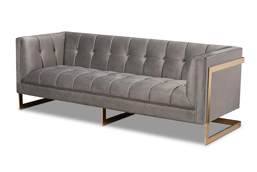 Ambra Glam and Luxe Velvet Fabric Upholstered and Button Tufted Sofa with -Tone Frame