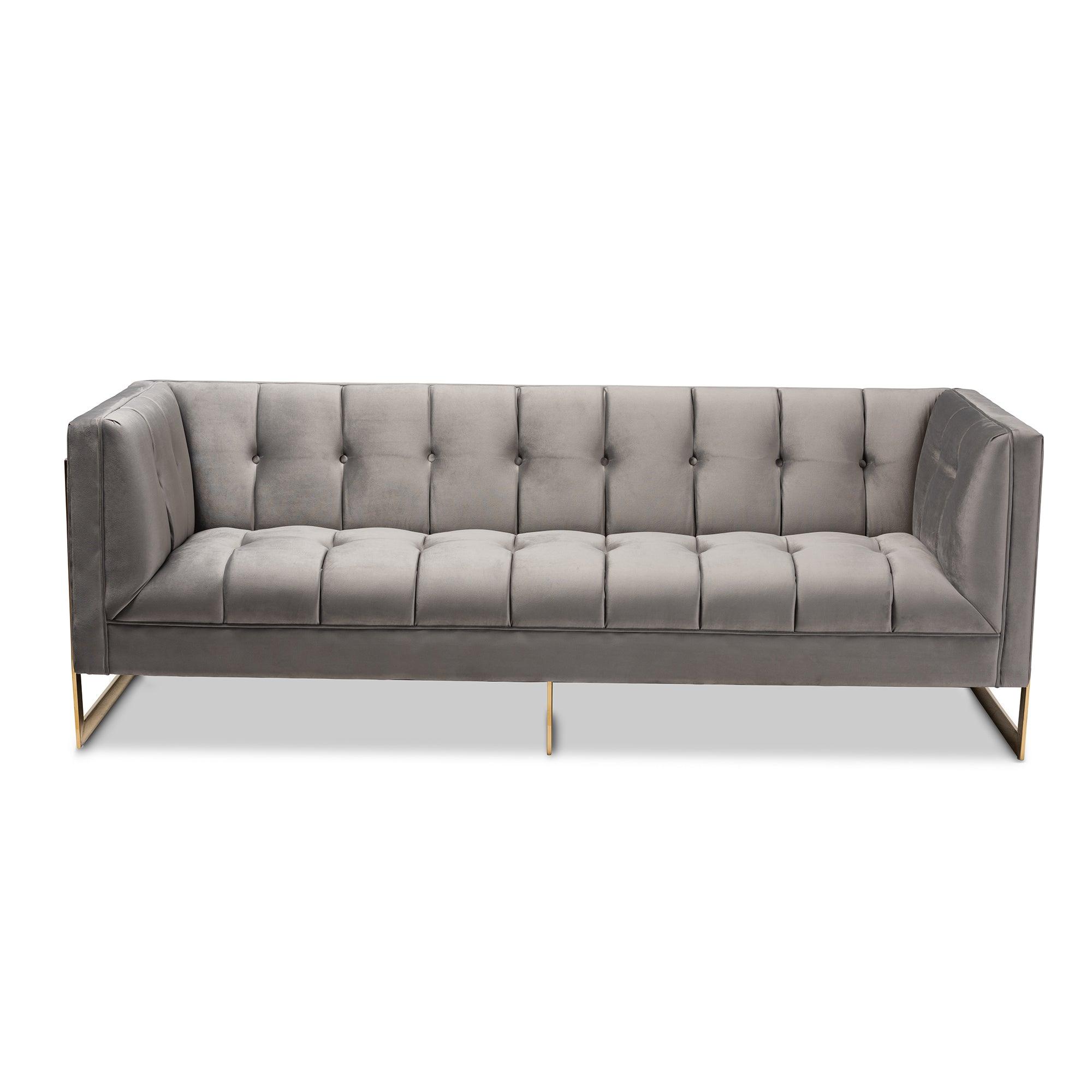 Ambra Glam and Luxe Velvet Fabric Upholstered and Button Tufted Sofa with -Tone Frame