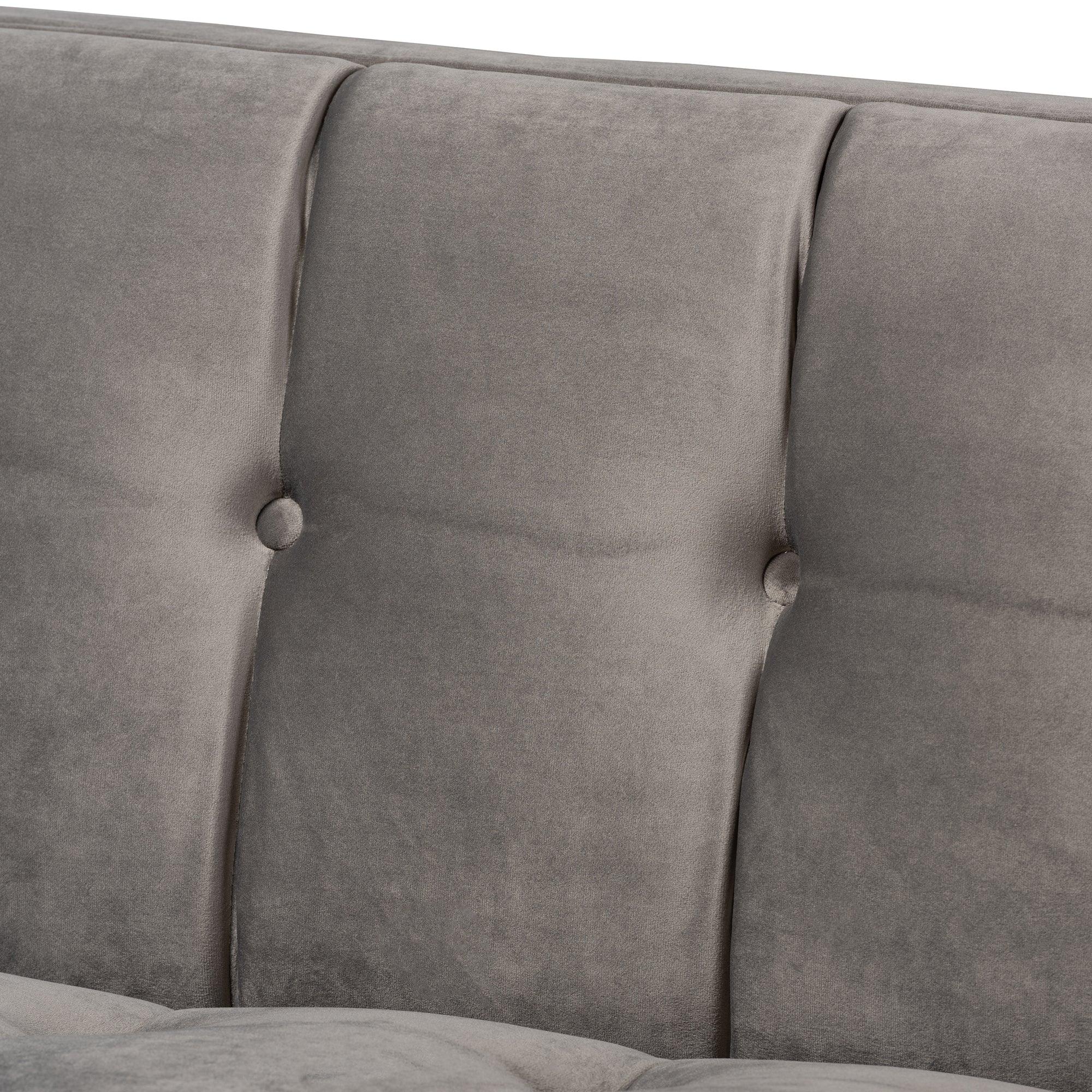 Ambra Glam and Luxe Velvet Fabric Upholstered and Button Tufted Sofa with -Tone Frame